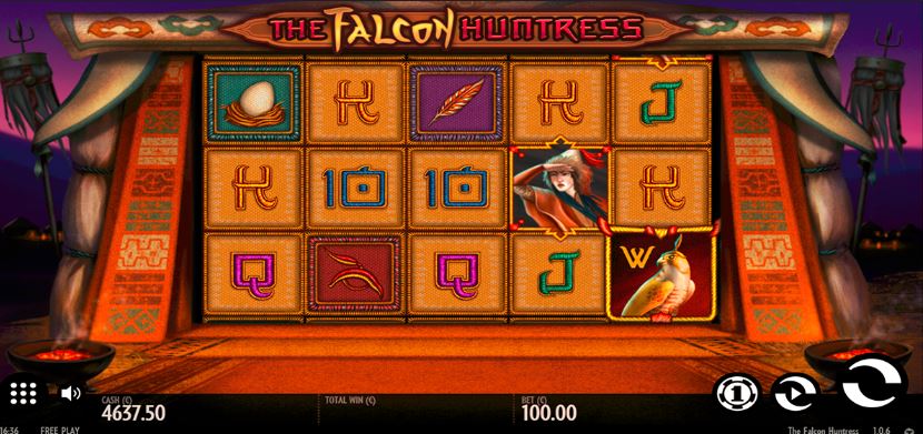 Play The Falcon Huntress slot game at Happyluke.com